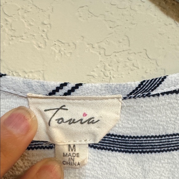 Tovia Navy and White Striped 3/4 Sleeve Women's Top Size M - Picture 3 of 4